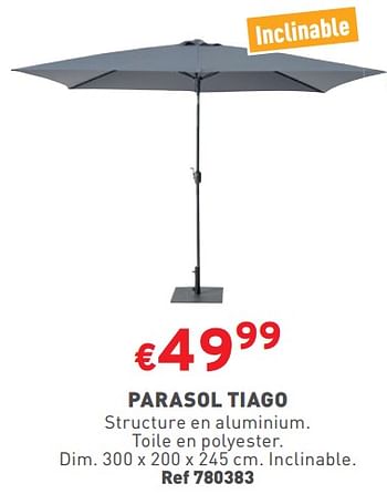 Promotions Parasol tiago - Produit maison - Trafic  - Valide de 15/05/2024 à 19/05/2024 chez Trafic