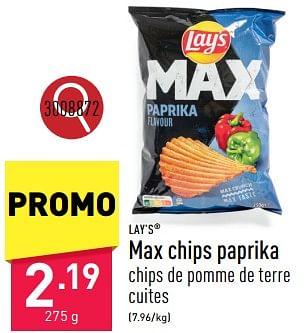 Promotions Max chips paprika - Lay's - Valide de 20/05/2024 à 26/05/2024 chez Aldi