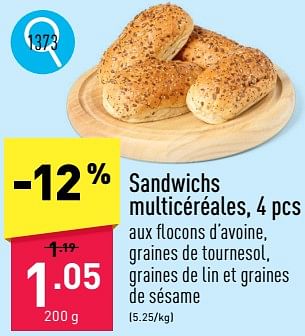 Promotions Sandwichs multicéréales - Produit maison - Aldi - Valide de 20/05/2024 à 26/05/2024 chez Aldi