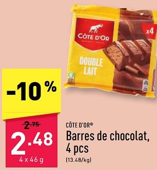 Promotions Barres de chocolat - Cote D'Or - Valide de 20/05/2024 à 26/05/2024 chez Aldi