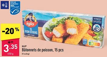 Promotions Bâtonnets de poisson - Iglo - Valide de 20/05/2024 à 26/05/2024 chez Aldi