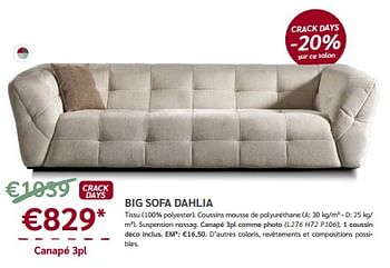 Promotions Big sofa dahlia canapé 3pl - Produit maison - De Crack - Valide de 08/05/2024 à 21/05/2024 chez Meubelen Crack