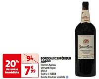 Promoties Bordeaux supérieur aop pierre chanau versant royal - Rode wijnen - Geldig van 14/05/2024 tot 02/06/2024 bij Auchan