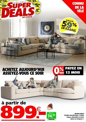 Promotions Modèle beau - Produit maison - Seats and Sofas - Valide de 20/05/2024 à 26/05/2024 chez Seats and Sofas