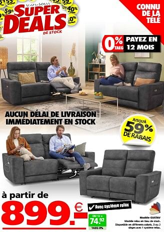 Promotions Modèle gustav - Produit maison - Seats and Sofas - Valide de 20/05/2024 à 26/05/2024 chez Seats and Sofas