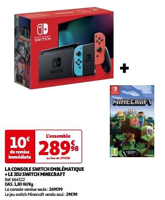 Promoties La console switch emblématique + le jeu switch minecraft - Nintendo - Geldig van 14/05/2024 tot 21/05/2024 bij Auchan