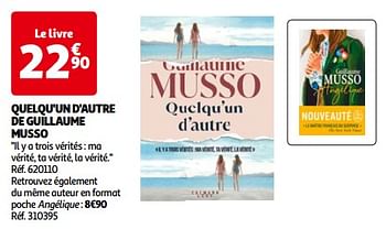 Promoties Quelqu`un d`autre de guillaume musso - Huismerk - Auchan - Geldig van 14/05/2024 tot 21/05/2024 bij Auchan