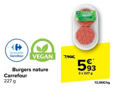 Promotions Burgers nature carrefour - Produit maison - Carrefour  - Valide de 15/05/2024 à 27/05/2024 chez Carrefour