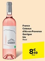 Promotions France coteaux d’aix-en-provence garrigue bio rosé - Vins rosé - Valide de 15/05/2024 à 27/05/2024 chez Carrefour