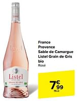 Promotions France provence sable de camargue listel grain de gris bio rosé - Vins rosé - Valide de 15/05/2024 à 27/05/2024 chez Carrefour
