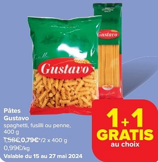 Promotions Pâtes gustavo - Gustavo Gusto - Valide de 15/05/2024 à 27/05/2024 chez Carrefour