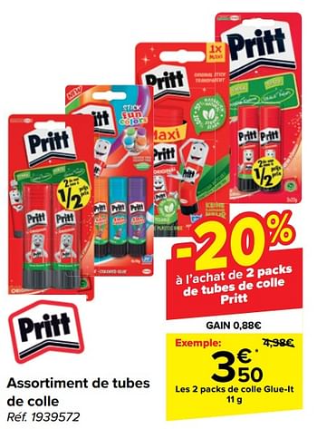 Promotions Assortiment de tubes de colle - Pritt - Valide de 15/05/2024 à 27/05/2024 chez Carrefour