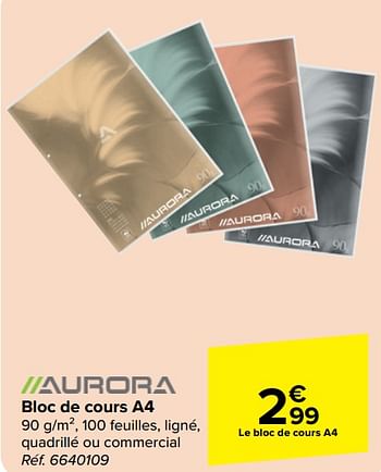 Promotions Bloc de cours a4 - Aurora - Valide de 15/05/2024 à 27/05/2024 chez Carrefour