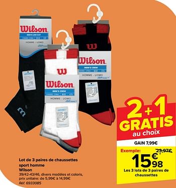 Promotions Les 3 lots de 3 paires de chaussettes - Wilson - Valide de 15/05/2024 à 27/05/2024 chez Carrefour