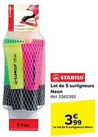 Promotions Lot de 5 surligneurs neon - Stabilo - Valide de 15/05/2024 à 27/05/2024 chez Carrefour