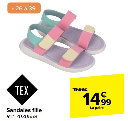 Promotions Sandales fille - Tex - Valide de 15/05/2024 à 27/05/2024 chez Carrefour