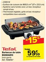 Promotions Tefal barbecue de table bg90a810 - Tefal - Valide de 15/05/2024 à 27/05/2024 chez Carrefour