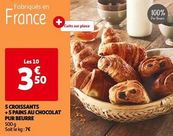 Promotions 5 croissants + 5 pains au chocolat pur beurre - Produit Maison - Auchan Ronq - Valide de 14/05/2024 à 21/05/2024 chez Auchan Ronq