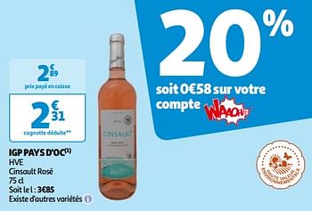Promotions Igp pays d`oc hve cinsault rosé - Vins rosé - Valide de 14/05/2024 à 21/05/2024 chez Auchan Ronq