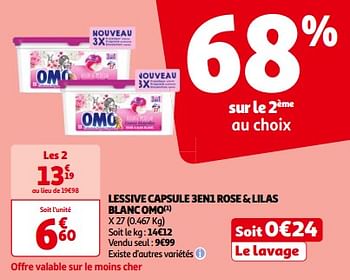 Promotions Lessive capsule 3en1 rose + lilas blanc omo - Omo - Valide de 14/05/2024 à 21/05/2024 chez Auchan Ronq