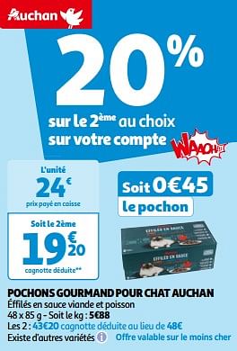 Promotions Pochons gourmand pour chat auchan - Produit Maison - Auchan Ronq - Valide de 14/05/2024 à 21/05/2024 chez Auchan Ronq