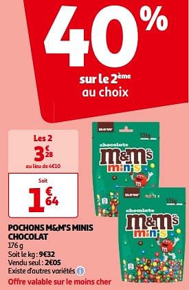 Promotions Pochons m+m`s minis chocolat - M&M 's - Valide de 14/05/2024 à 21/05/2024 chez Auchan Ronq