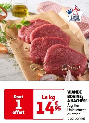 Promotions Viande bovine 4 hachés - Produit Maison - Auchan Ronq - Valide de 14/05/2024 à 21/05/2024 chez Auchan Ronq