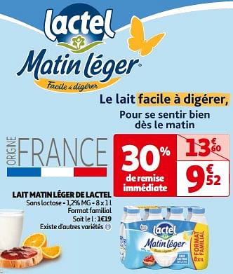 Promotions Lait matin léger de lactel - Lactel - Valide de 14/05/2024 à 21/05/2024 chez Auchan Ronq