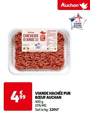 Promotions Viande hachée pur boeuf auchan - Produit Maison - Auchan Ronq - Valide de 14/05/2024 à 21/05/2024 chez Auchan Ronq