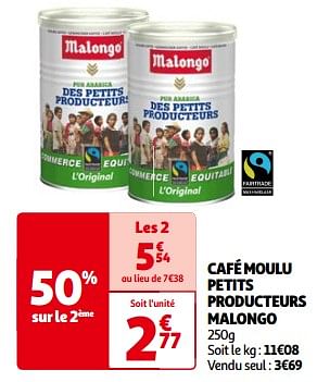 Promotions Café moulu petits producteurs malongo - Malongo - Valide de 14/05/2024 à 21/05/2024 chez Auchan Ronq