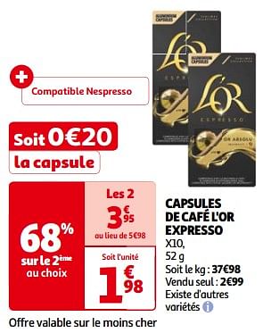 Promotions Capsules de café l`or expresso - Douwe Egberts - Valide de 14/05/2024 à 21/05/2024 chez Auchan Ronq