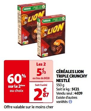 Promotions Céréales lion triple crunchy nestlé - Nestlé - Valide de 14/05/2024 à 21/05/2024 chez Auchan Ronq