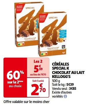 Promotions Céréales special k chocolat au lait kellogg`s - Kellogg's - Valide de 14/05/2024 à 21/05/2024 chez Auchan Ronq