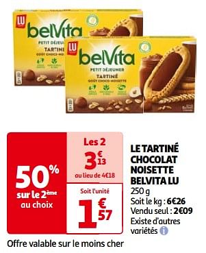 Promotions Le tartiné chocolat noisette belvita lu - Lu - Valide de 14/05/2024 à 21/05/2024 chez Auchan Ronq
