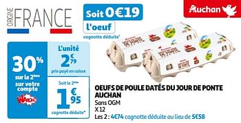 Promotions Oeufs de poule datés du jour de ponte auchan - Produit Maison - Auchan Ronq - Valide de 14/05/2024 à 21/05/2024 chez Auchan Ronq