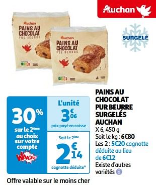 Promotions Pains au chocolat pur beurre surgelés auchan - Produit Maison - Auchan Ronq - Valide de 14/05/2024 à 21/05/2024 chez Auchan Ronq
