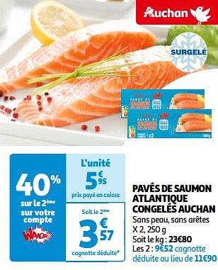 Promotions Pavés de saumon atlantique congelés auchan - Produit Maison - Auchan Ronq - Valide de 14/05/2024 à 21/05/2024 chez Auchan Ronq