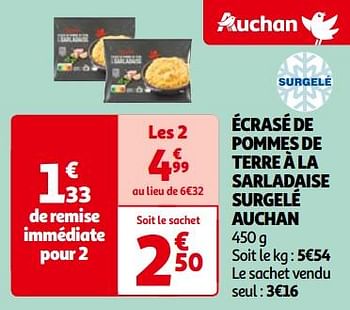 Promotions Écrasé de pommes de terre à la sarladaise surgelé auchan - Produit Maison - Auchan Ronq - Valide de 14/05/2024 à 21/05/2024 chez Auchan Ronq