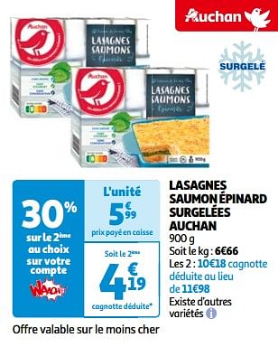 Promotions Lasagnes saumon épinard surgelées auchan - Produit Maison - Auchan Ronq - Valide de 14/05/2024 à 21/05/2024 chez Auchan Ronq