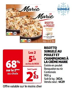 Promotions Risotto surgelé au poulet et champignons à la crème marie - Marie - Valide de 14/05/2024 à 21/05/2024 chez Auchan Ronq