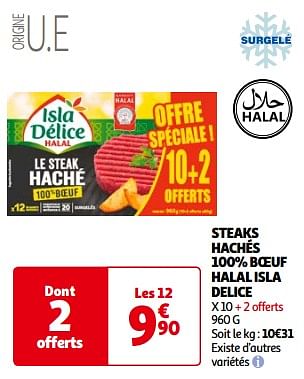 Promotions Steaks hachés 100% boeuf halal isla delice - Isla Delice - Valide de 14/05/2024 à 21/05/2024 chez Auchan Ronq