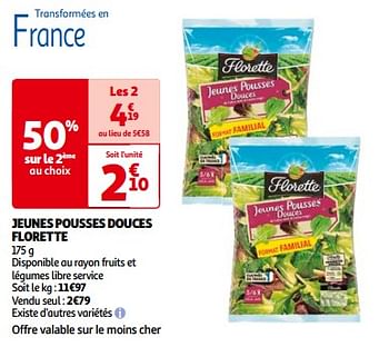 Promoties Jeunes pousses douces florette - Florette - Geldig van 14/05/2024 tot 21/05/2024 bij Auchan