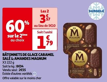Promotions Bâtonnets de glace caramel salé + amandes magnum - Ola - Valide de 14/05/2024 à 21/05/2024 chez Auchan Ronq