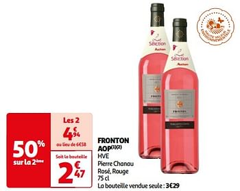 Promotions Fronton aop hve pierre chanau rosé, rouge - Vins rosé - Valide de 14/05/2024 à 02/06/2024 chez Auchan Ronq