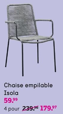 Promotions Chaise empilable isola - Produit maison - Leen Bakker - Valide de 12/05/2024 à 26/05/2024 chez Leen Bakker