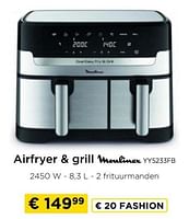 Promoties Airfryer + grill moulinex yy5233fb - Moulinex - Geldig van 09/05/2024 tot 20/05/2024 bij Molecule