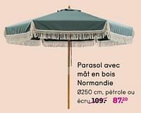 Promotions Parasol avec mat en bois normandie - Produit maison - Leen Bakker - Valide de 12/05/2024 à 26/05/2024 chez Leen Bakker