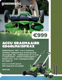 Greenworks accu grasmaaier gd60lm61spk4x-Greenworks