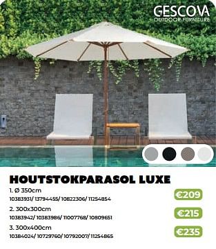 Promoties Houtstokparasol luxe - Gescova Outdoor Living - Geldig van 20/05/2024 tot 30/06/2024 bij Europoint