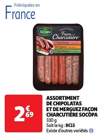 Promotions Assortiment de chipolatas et de merguez façon charcutière socopa - Socopa - Valide de 14/05/2024 à 19/05/2024 chez Auchan Ronq